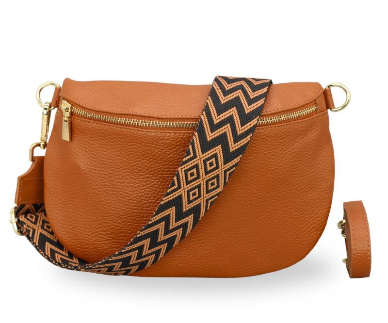 BRISE TASCHE Schultertasche AFIA Bauchtasche Damen Echtes Leder Crossbody Bag (Einzelartikel mit optionalem Zubehör, Tasche + verstellbarer Ledergurt + optional gemusterter Schulterriemen), Medium Größe, mit extra gemustertem Gürtel von BRISE TASCHE