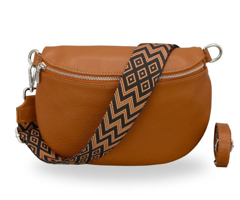 BRISE TASCHE Schultertasche AFIA Bauchtasche Damen Echtes Leder Crossbody Bag (Einzelartikel mit optionalem Zubehör, Tasche + verstellbarer Ledergurt + optional gemusterter Schulterriemen), Medium Größe, mit extra gemustertem Gürtel von BRISE TASCHE