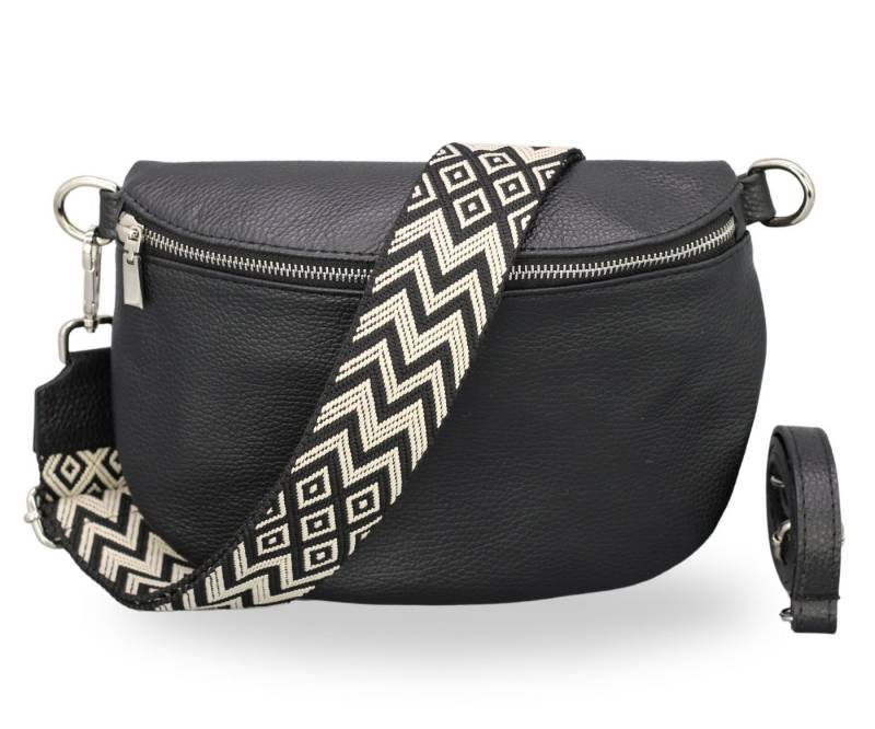 BRISE TASCHE Schultertasche AFIA Bauchtasche Damen Echtes Leder Crossbody Bag (Einzelartikel mit optionalem Zubehör, Tasche + verstellbarer Ledergurt + optional gemusterter Schulterriemen), Medium Größe, mit extra gemustertem Gürtel von BRISE TASCHE