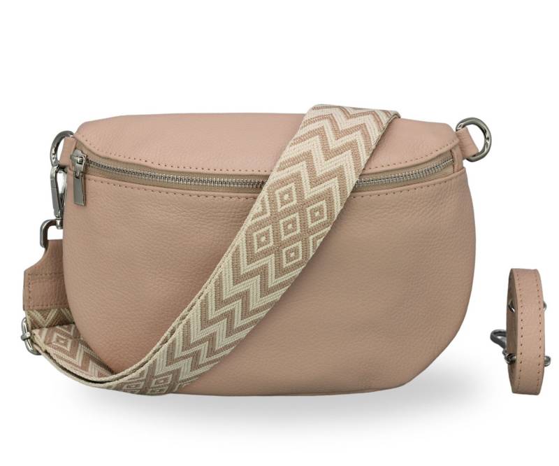 BRISE TASCHE Schultertasche AFIA Bauchtasche Damen Echtes Leder Crossbody Bag (Einzelartikel mit optionalem Zubehör, Tasche + verstellbarer Ledergurt + optional gemusterter Schulterriemen), Medium Größe, mit extra gemustertem Gürtel von BRISE TASCHE