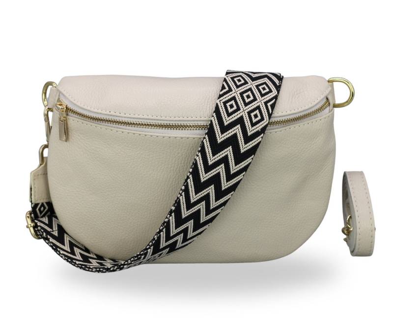 BRISE TASCHE Schultertasche AFIA Bauchtasche Damen Echtes Leder Crossbody Bag (Einzelartikel mit optionalem Zubehör, Tasche + verstellbarer Ledergurt + optional gemusterter Schulterriemen), Medium Größe, mit extra gemustertem Gürtel von BRISE TASCHE