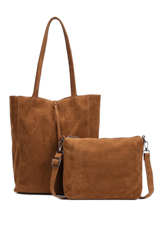 BRISE TASCHE Schultertasche Modischer Damen Shopper mit Extra-Tasche, Veganer, Wildleder (Taschen-Set, 2-teiliges Set: Shopper + Umhängetasche), 2in1 Set mit herausnehmbarer Umhängetasche, leichtes Wildlederimitat von BRISE TASCHE