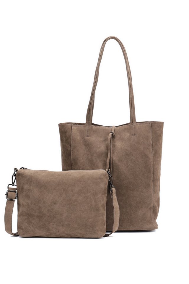 BRISE TASCHE Schultertasche Modischer Damen Shopper mit Extra-Tasche, Veganer, Wildleder (Taschen-Set, 2-teiliges Set: Shopper + Umhängetasche), 2in1 Set mit herausnehmbarer Umhängetasche, leichtes Wildlederimitat von BRISE TASCHE