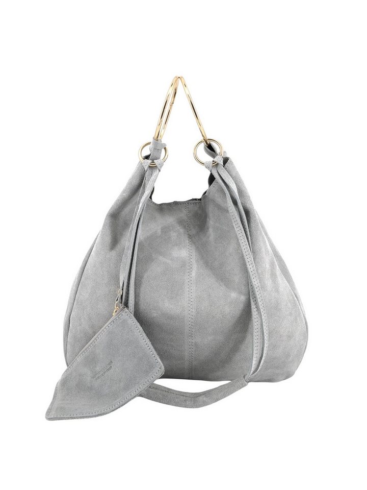 BRISE TASCHE Shopper Brise® Sonya – Italienischer Wildleder Shopper mit goldfarbenen Ringen (Taschen-Set, 2-teilig: Shopper + abnehmbare Wildleder-Clutch), Design aus echtem Wildleder mit goldfarbenen Metallringen von BRISE TASCHE