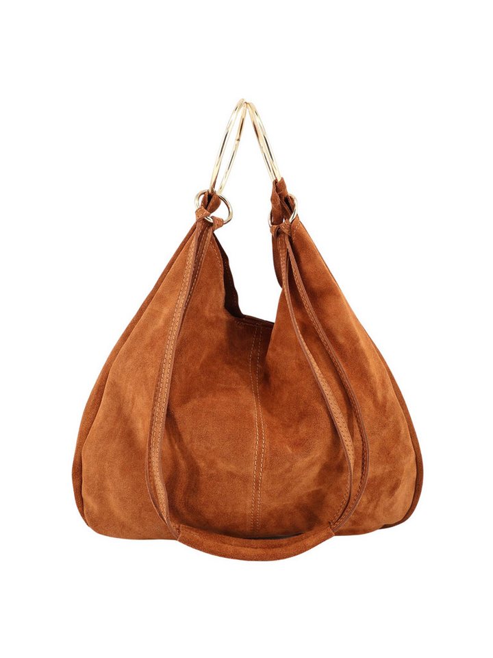 BRISE TASCHE Shopper Brise® Sonya – Italienischer Wildleder Shopper mit goldfarbenen Ringen (Taschen-Set, 2-teilig: Shopper + abnehmbare Wildleder-Clutch), Design aus echtem Wildleder mit goldfarbenen Metallringen von BRISE TASCHE