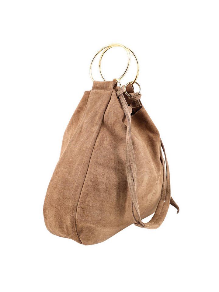 BRISE TASCHE Shopper Brise® Sonya – Italienischer Wildleder Shopper mit goldfarbenen Ringen (Taschen-Set, 2-teilig: Shopper + abnehmbare Wildleder-Clutch), Design aus echtem Wildleder mit goldfarbenen Metallringen von BRISE TASCHE