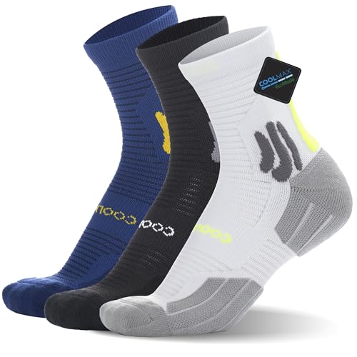 BRISIRA Coolmax Bambus Viskose Kompression Laufsocken 3 paar Quarter Athletic Cushioned Atmungsaktive Anti Blasen&Schweiß&Geruch von BRISIRA
