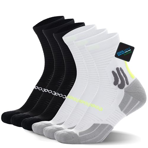 BRISIRA Coolmax Bambus Viskose Kompression Laufsocken 3 paar Quarter Athletic Cushioned Atmungsaktive Anti Blasen&Schweiß&Geruch von BRISIRA