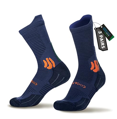 BRISIRA 3 Paar Coolmax Bambus Kompressionssocken，Anti Blasen Socken, Atmungsaktiv socken，Geruchskontrolle und Feuchtigkeitstransport，Gepolsterte Socken，Wandersocken，Laufsocken，Größe 35-51 von BRISIRA