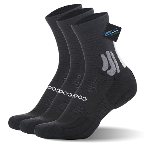 BRISIRA Coolmax Bambus Viskose Kompression Laufsocken 3 paar Quarter Athletic Cushioned Atmungsaktive Anti Blasen&Schweiß&Geruch von BRISIRA