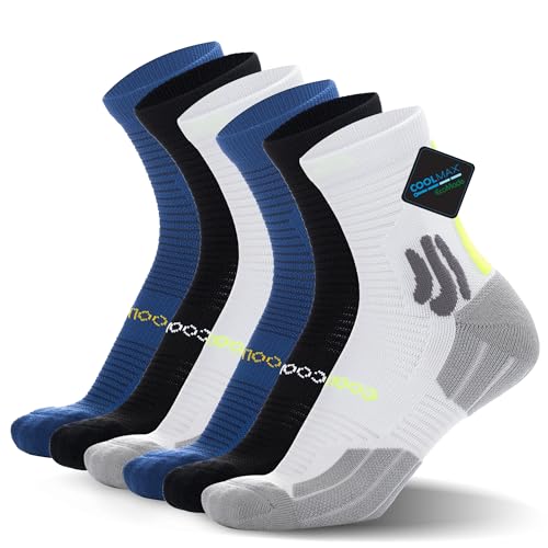 BRISIRA Coolmax Bambus Viskose Kompression Laufsocken 3 paar Quarter Athletic Cushioned Atmungsaktive Anti Blasen&Schweiß&Geruch von BRISIRA