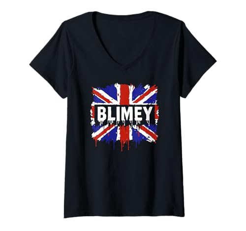 Damen Lustiges BLIMEY Britische Flagge Design 3 T-Shirt mit V-Ausschnitt Damen Lustiges BLIMEY Britische Flagge Design 3 T-Shirt mit V-Ausschnitt von BRIT Invasion Tee Shirts