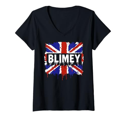 Damen Lustiges BLIMEY Britische Flagge Design 7 T-Shirt mit V-Ausschnitt Damen Lustiges BLIMEY Britische Flagge Design 7 T-Shirt mit V-Ausschnitt von BRIT Invasion Tee Shirts