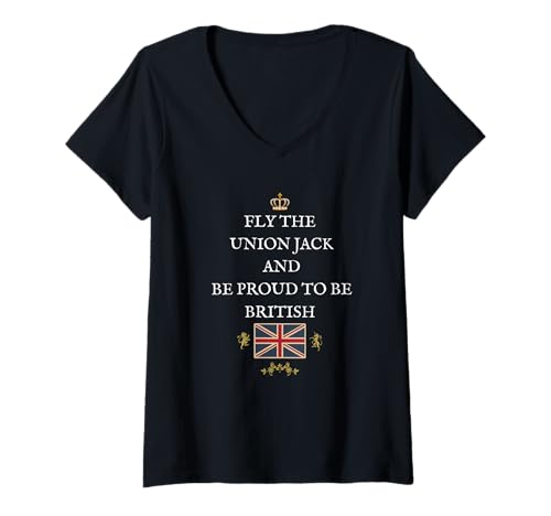 Damen DIE BRITISCHEN Patrioten UNTERSTÜTZEN Protect Fly The Union Jack Flag IN GROSSBRITANNIEN T-Shirt mit V-Ausschnitt von BRITISH FLAG, GREAT BRITAIN, UK UNITED KINGDOM, GB