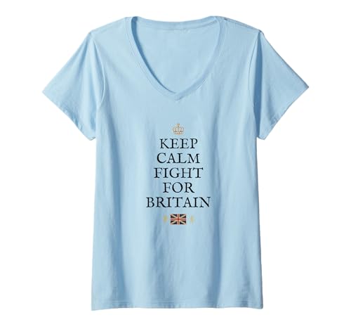 Damen DER BRITISCHE PATRIOT UNTERSTÜTZT DEN STOLZEN KEEP CALM FIGHT FOR BRITAIN UK T-Shirt mit V-Ausschnitt von BRITISH FLAG,GREAT BRITAIN,UK UNITED KINGDOM, GB