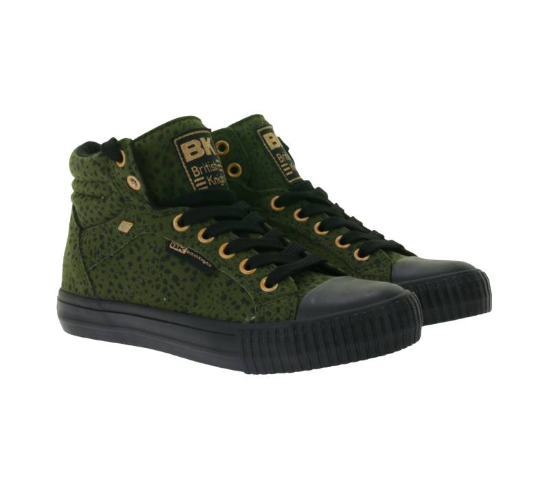 BRITISH KNIGHTS Dee Damen Mid-Top Sneaker mit Geparden-Muster Schnür-Schuhe mit verstärktem Zehenbereich B48-3710-16 Oliv-Grün von BRITISH KNIGHTS
