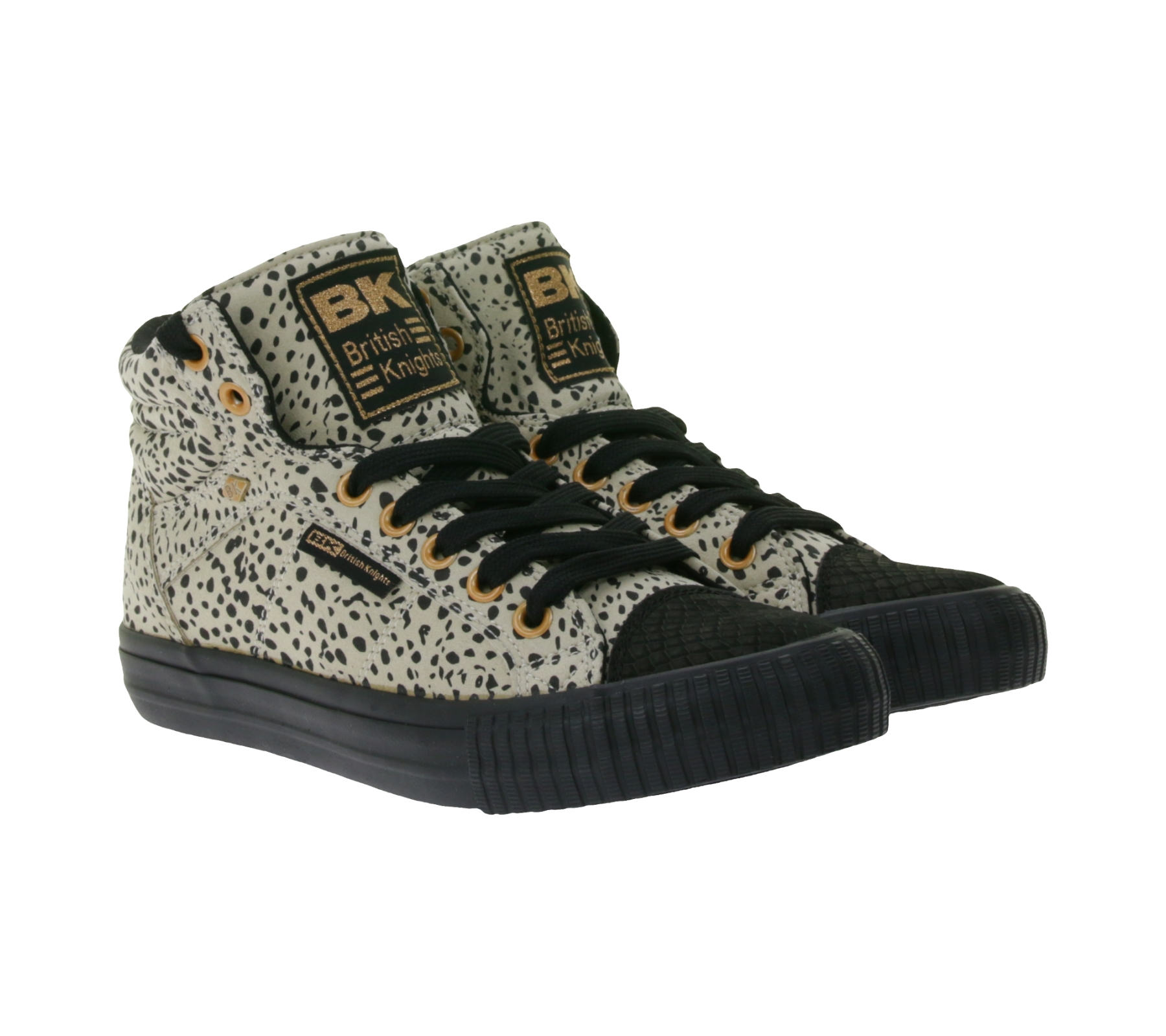 BRITISH KNIGHTS Dee Damen Mid-Top Sneaker mit Geparden-Muster Schnür-Schuhe mit verstärktem Zehenbereich B48-3728-01 Beige/Schwarz von BRITISH KNIGHTS