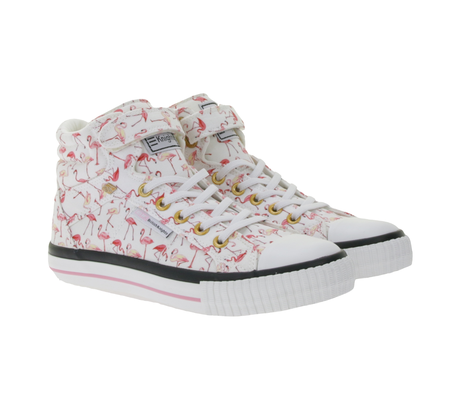 BRITISH KNIGHTS Dee Kinder Mid-Top Sneaker mit Flamingos Mädchen Schnür-Schuhe mit verstärktem Zehenbereich B49-3733C-03 Weiß/Pink/Schwarz von BRITISH KNIGHTS