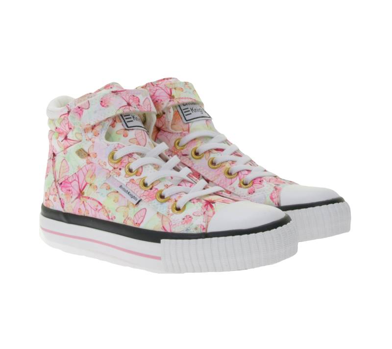 BRITISH KNIGHTS Dee Kinder Mid-Top Sneaker mit Schmetterlingen Mädchen Schnür-Schuhe mit verstärktem Zehenbereich B49-3734C-01 Weiß/Pink/Bunt von BRITISH KNIGHTS