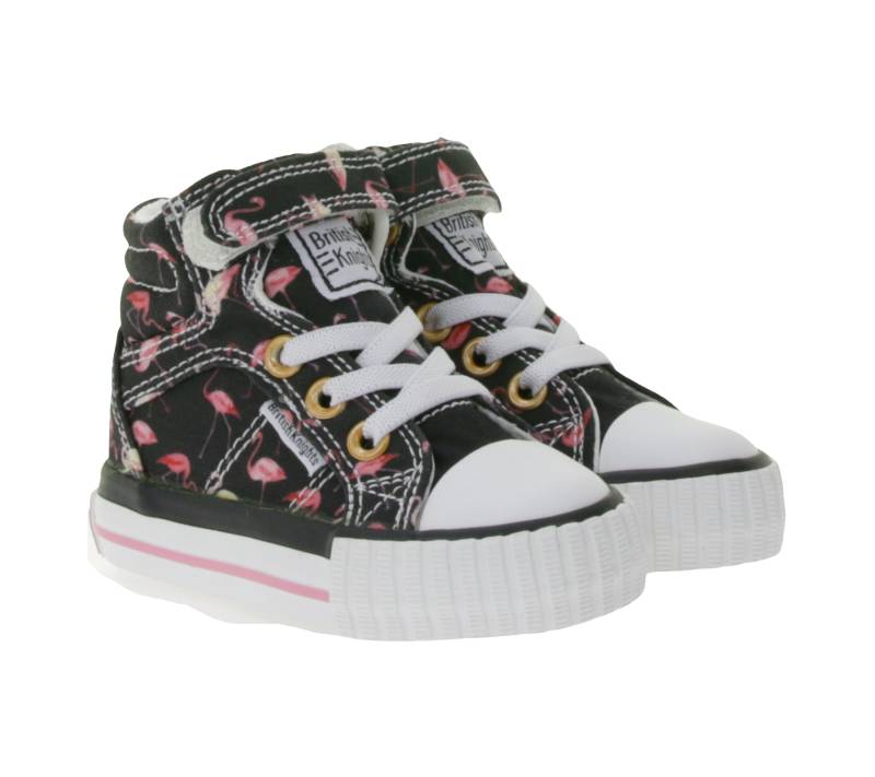 BRITISH KNIGHTS Dee Kleinkinder Mid-Top Sneaker mit Flamingos Mädchen Schnür-Schuhe mit verstärktem Zehenbereich B49-3733I-01 Schwarz/Pink/Weiß von BRITISH KNIGHTS