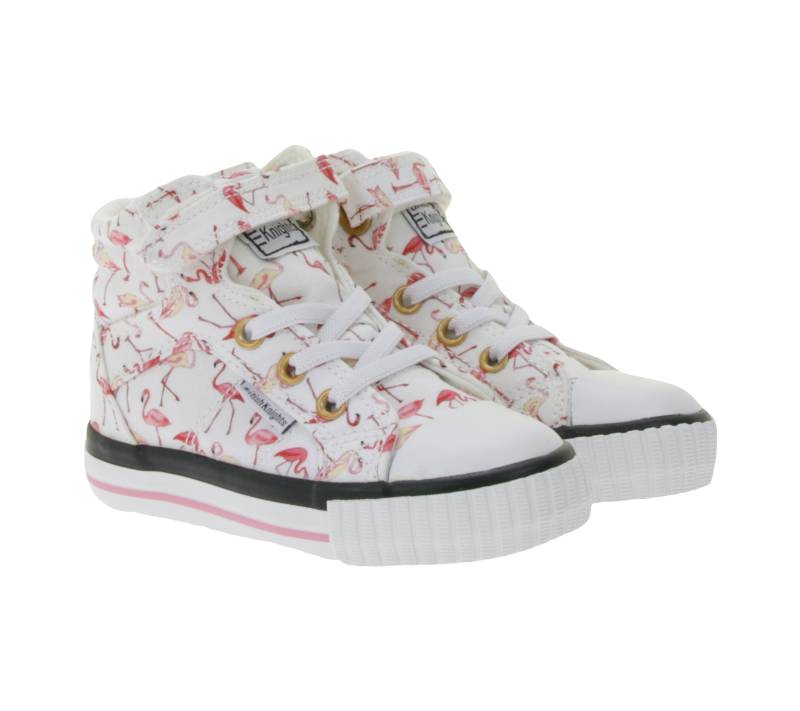BRITISH KNIGHTS Dee Kleinkinder Mid-Top Sneaker mit Flamingos Mädchen Schnür-Schuhe mit verstärktem Zehenbereich B49-3733I-03 Weiß/Pink/Bunt von BRITISH KNIGHTS