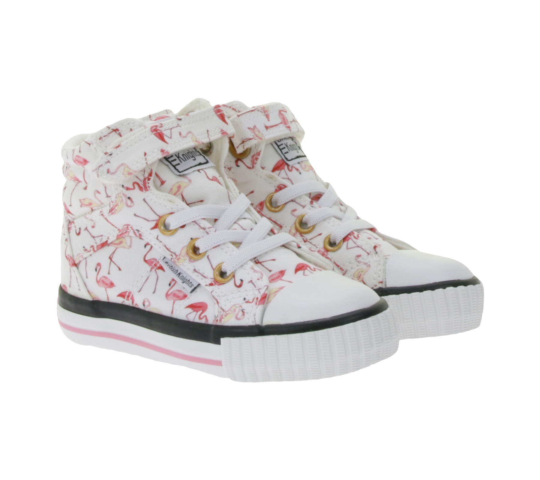 BRITISH KNIGHTS Dee Kleinkinder Mid-Top Sneaker mit Flamingos Mädchen Schnür-Schuhe mit verstärktem Zehenbereich B49-3733I-03 Weiß/Pink/Bunt von BRITISH KNIGHTS