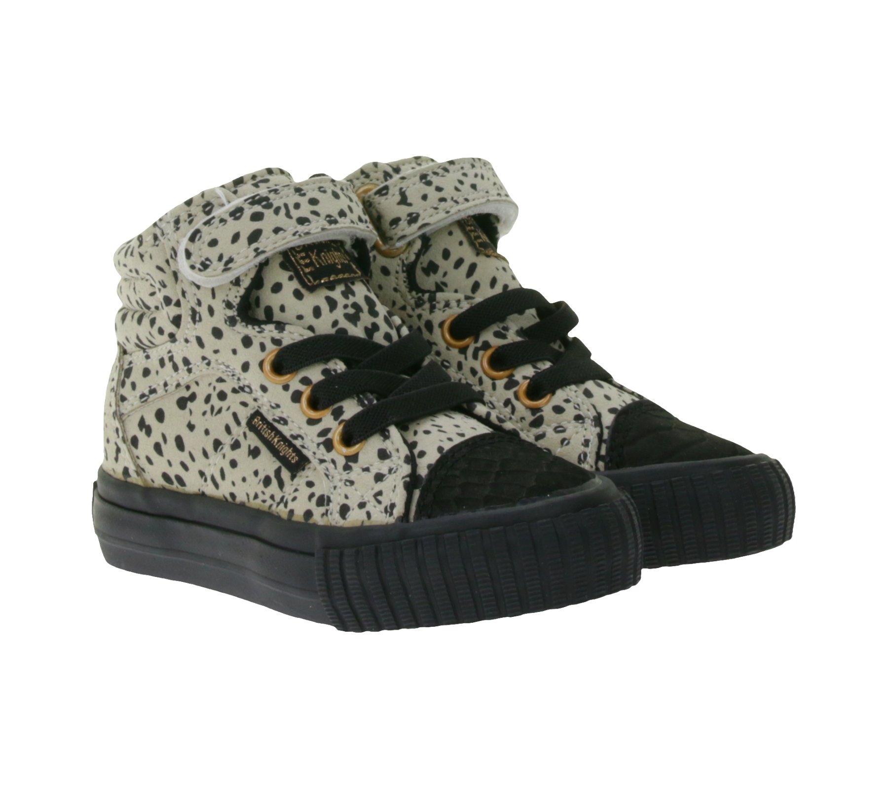 BRITISH KNIGHTS Dee Kleinkinder Mid-Top Sneaker mit Muster Baby Schnür-Schuhe mit verstärktem Zehenbereich B48-3728I-01 Beige/Schwarz von BRITISH KNIGHTS