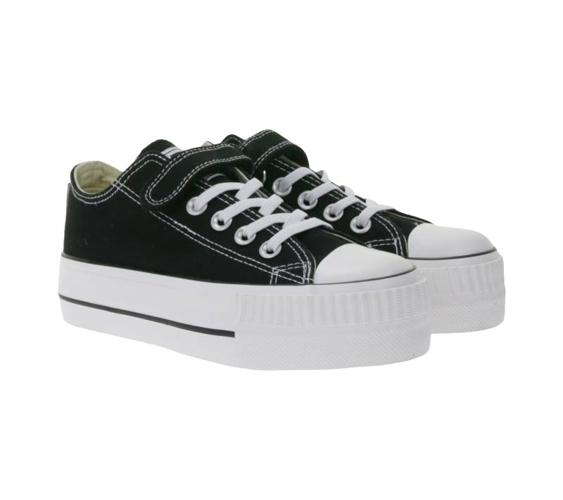 BRITISH KNIGHTS Kaya Low Kinder Low-Top Canvas-Sneaker mit verstärktem Zehenbereich und Plateau Schnür-Schuhe B49-3705C-02 Schwarz von BRITISH KNIGHTS