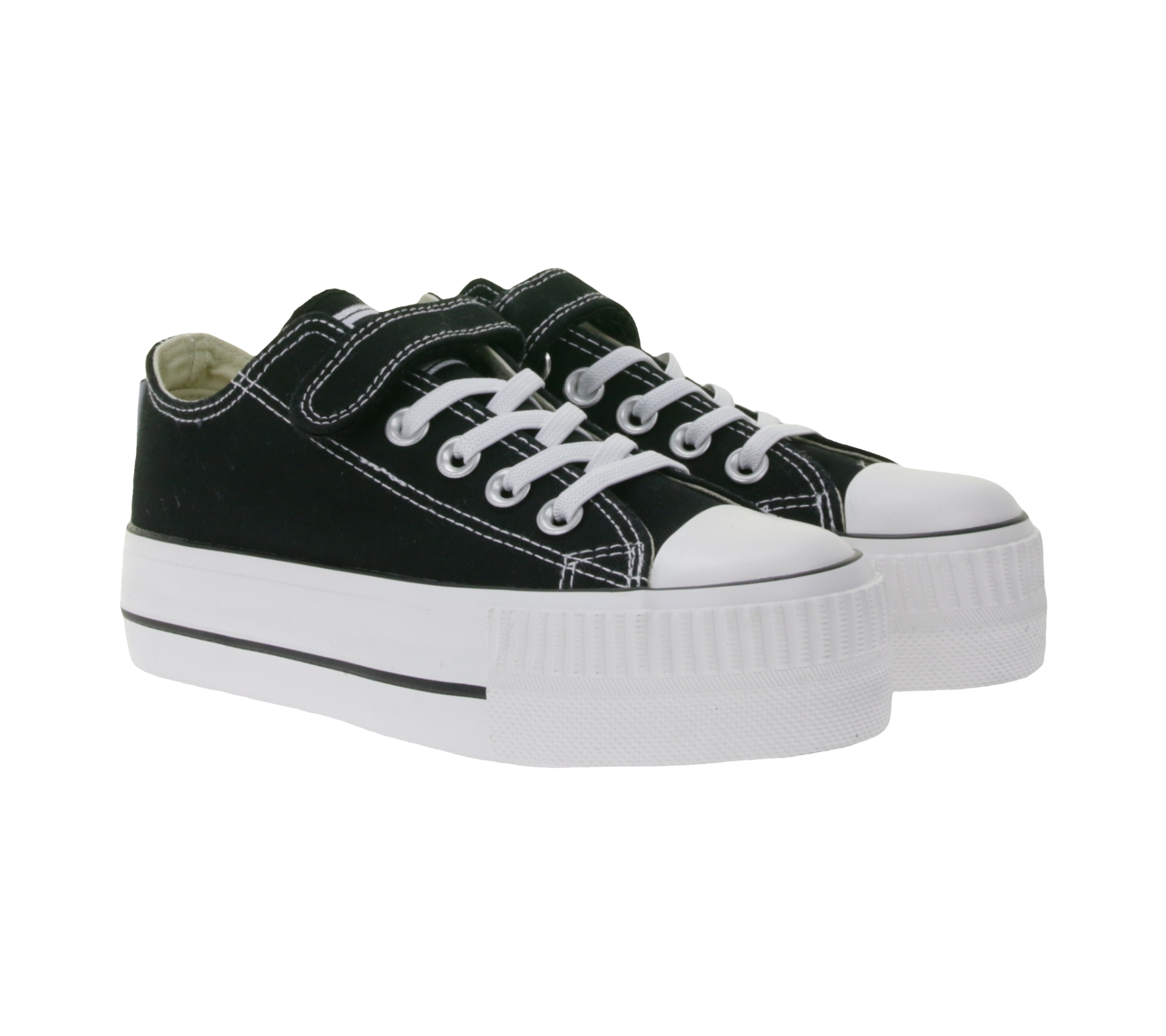 BRITISH KNIGHTS Kaya Low Kinder Low-Top Canvas-Sneaker mit verstärktem Zehenbereich und Plateau Schnür-Schuhe B49-3705C-02 Schwarz von BRITISH KNIGHTS