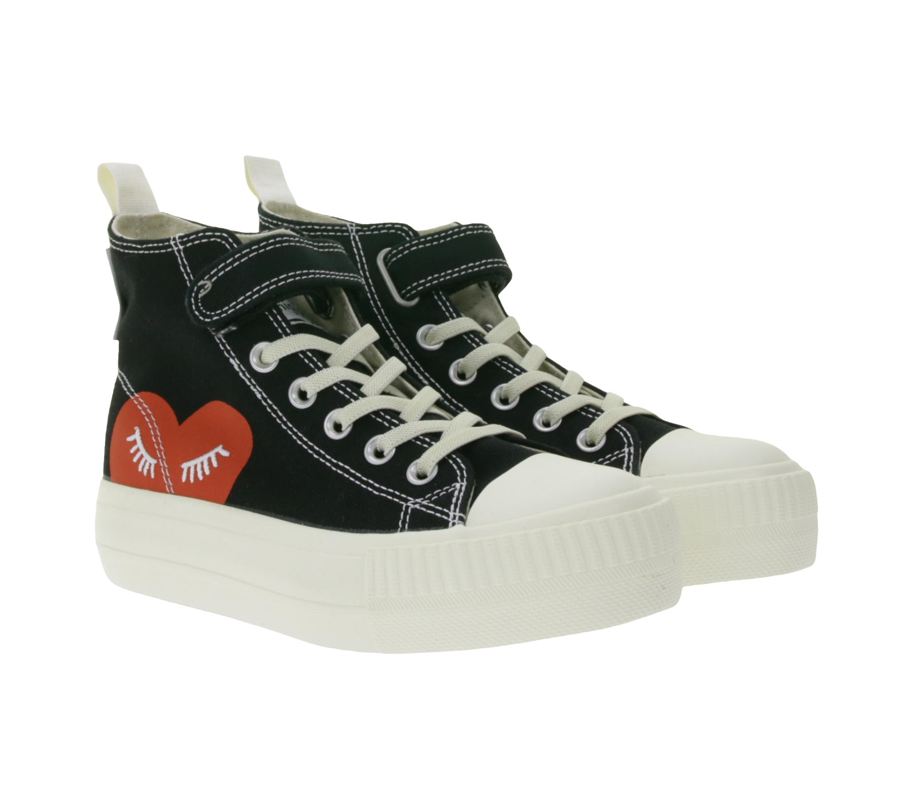 BRITISH KNIGHTS Kaya Mid Kinder Mid-Top Canvas-Sneaker mit dekorativem Herz-Print Schnür-Schuhe Teenager Mädchen B52-3705C-01 Schwarz von BRITISH KNIGHTS