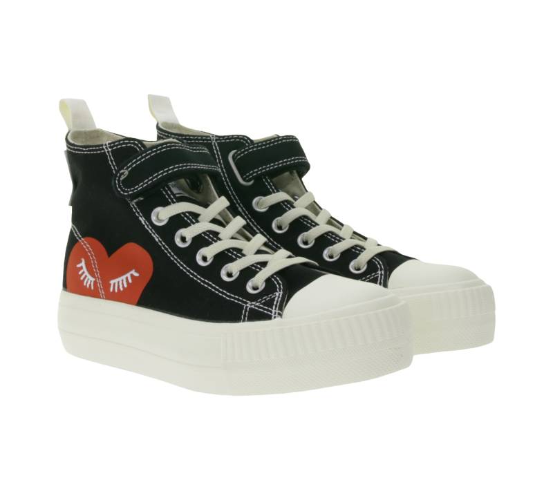 BRITISH KNIGHTS Kaya Mid Kinder Mid-Top Canvas-Sneaker mit dekorativem Herz-Print Schnür-Schuhe Teenager Mädchen B52-3705C-01 Schwarz von BRITISH KNIGHTS