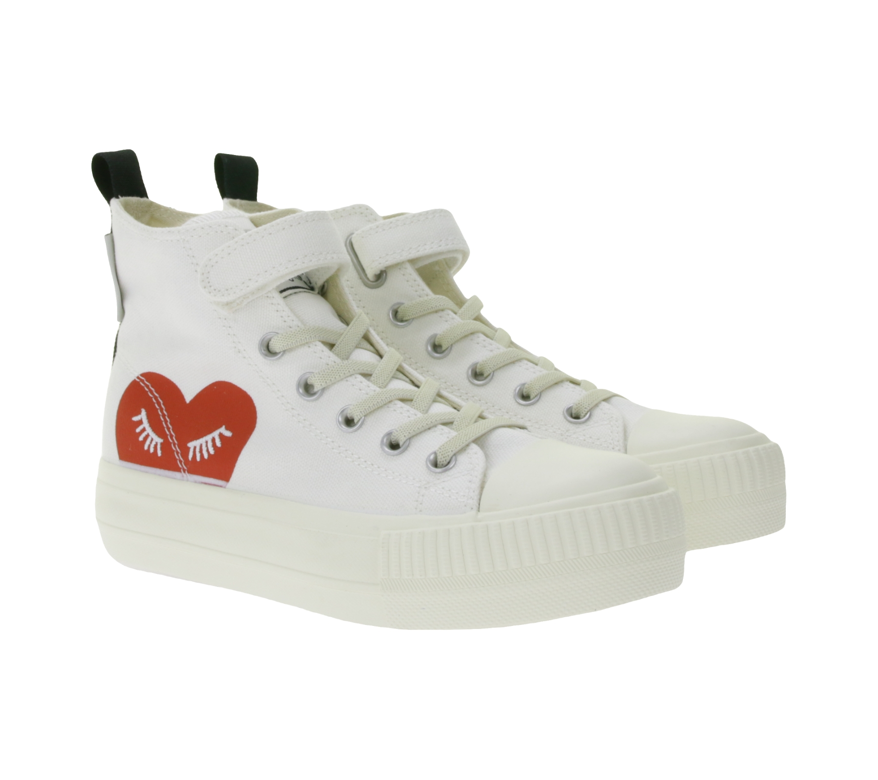 BRITISH KNIGHTS Kaya Mid Kinder Mid-Top Canvas-Sneaker mit dekorativem Herz-Print Schnür-Schuhe Teenager Mädchen B52-3705C-03 Creme-Weiß von BRITISH KNIGHTS