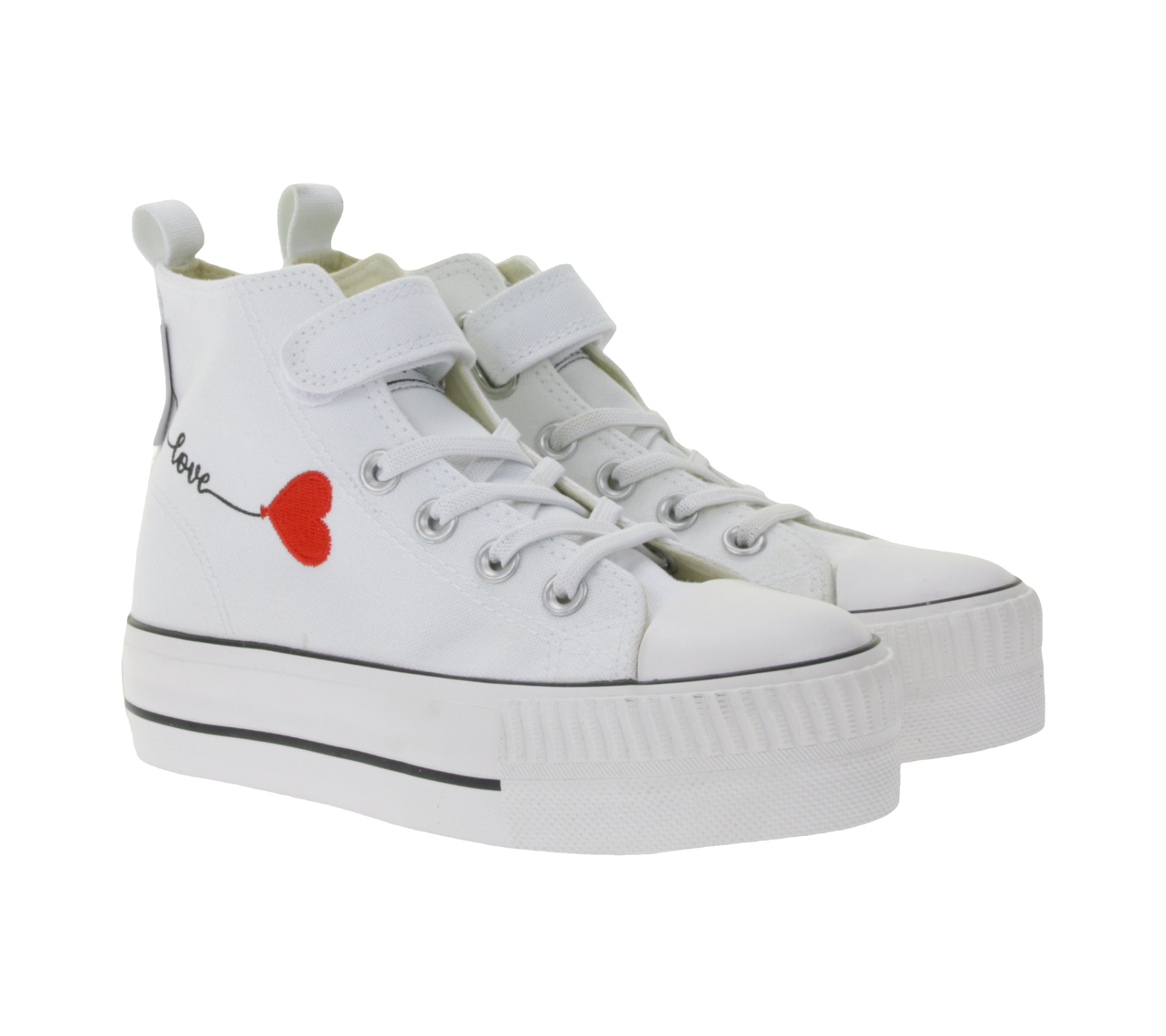 BRITISH KNIGHTS Kaya Mid Kinder Mid-Top Canvas-Sneaker mit dekorativer Herz-Stickerei & Love-Print Schnür-Schuhe Teenager Mädchen B49-3710C-02 Weiß von BRITISH KNIGHTS