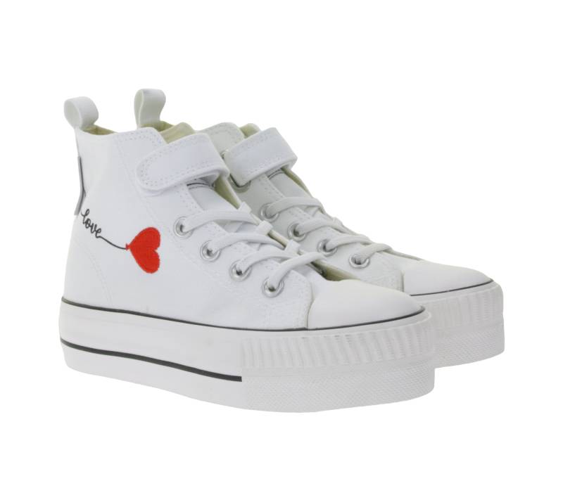 BRITISH KNIGHTS Kaya Mid Kinder Mid-Top Canvas-Sneaker mit dekorativer Herz-Stickerei & Love-Print Schnür-Schuhe Teenager Mädchen B49-3710C-02 Weiß von BRITISH KNIGHTS