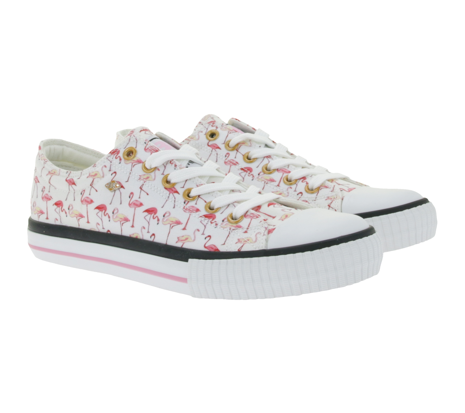 BRITISH KNIGHTS Master Lo Damen Low-Top Sneaker mit Flamingo-Print Schnür-Schuhe aus Canvas B49-3721-03 Weiß von BRITISH KNIGHTS