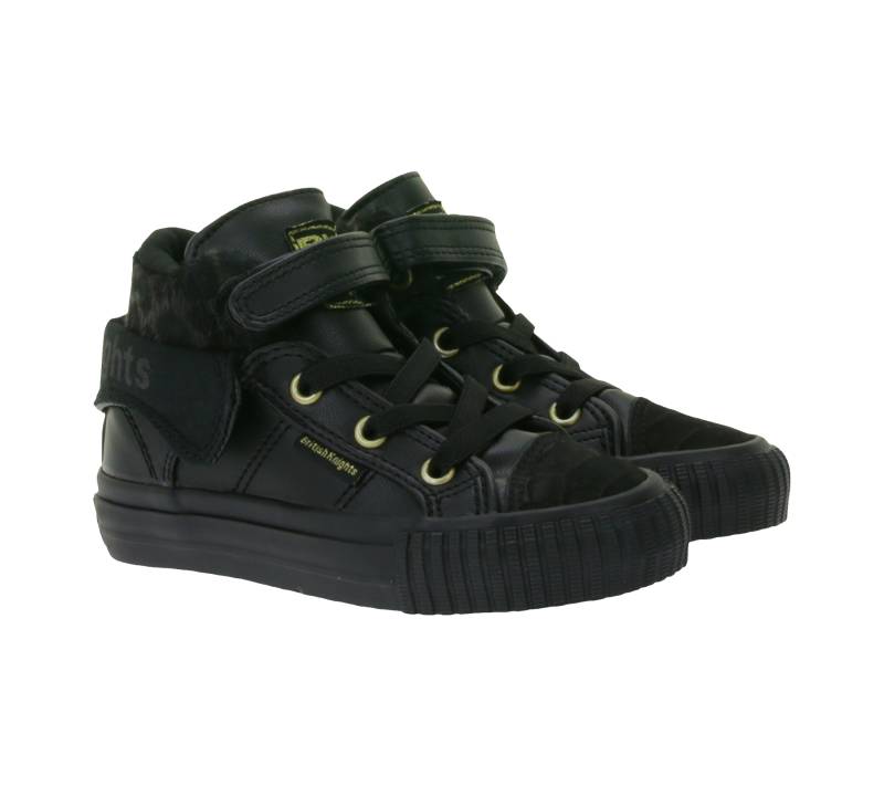 BRITISH KNIGHTS Roco Baby Mid-Top Sneaker mit Leoparden-Muster Kleinkinder Schnür-Schuhe mit hoch- oder umklappbaren Schaft Mädchen B48-3709I-02 Schwarz von BRITISH KNIGHTS
