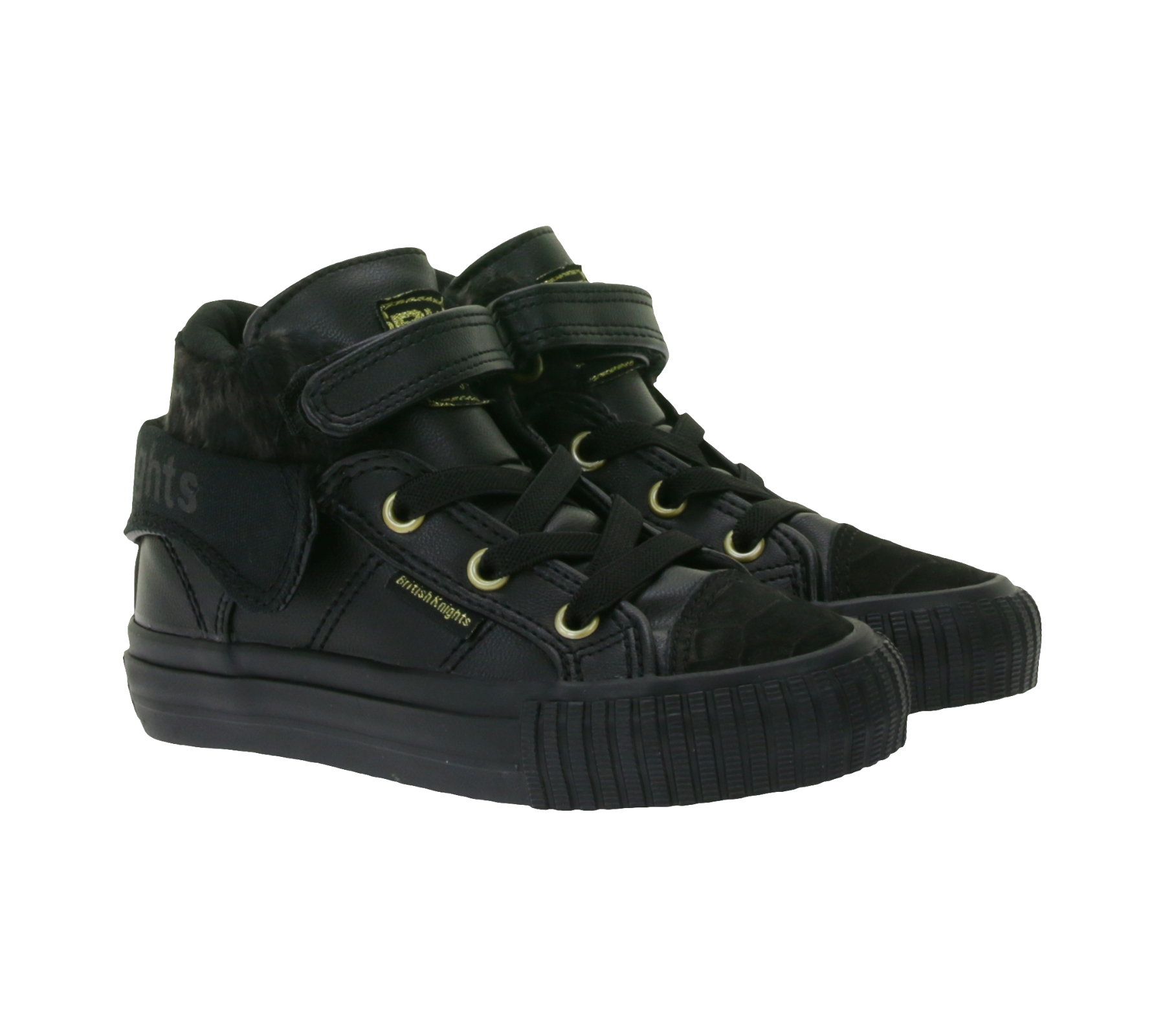 BRITISH KNIGHTS Roco Baby Mid-Top Sneaker mit Leoparden-Muster Kleinkinder Schnür-Schuhe mit hoch- oder umklappbaren Schaft Mädchen B48-3709I-02 Schwarz von BRITISH KNIGHTS