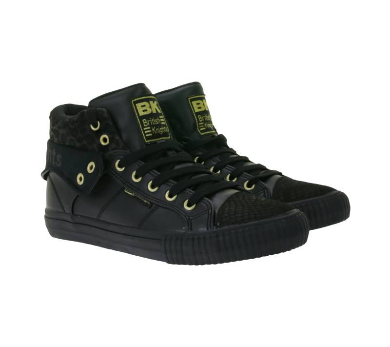 BRITISH KNIGHTS Roco Damen Mid-Top Sneaker mit Leoparden-Muster Schnür-Schuhe mit hoch- oder umklappbaren Schaft B48-3709-02 Schwarz von BRITISH KNIGHTS