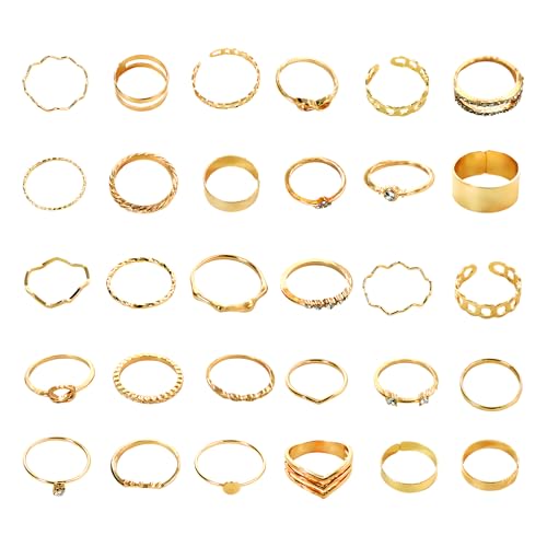 BRITIVIVE Ring Gold Damen 30 Stück Ringe Set Gold Stapelbare Fingerringe Vintage Finger Ringe Trendy Stapelringe Set für Frauen Mädchen,Gemischte Größen von BRITIVIVE