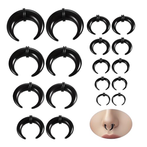 BRITIVIVE Septum Piercing 18 Stück Piercing Ring Hufeisen Piercing Ring Septum Ringe C Form für Damen Und Herren Expander Ohrdehnungsset(Schwarz) von BRITIVIVE