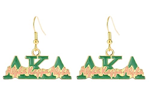 Ohrringe mit griechischem Schwesternschaftsgeschenk, akaa-Geschenk, Sororitäts-Utensilien, Schmuck, rosa und grün, Schmuck, Abschlussgeschenk (Grün 02) von BRIUNN
