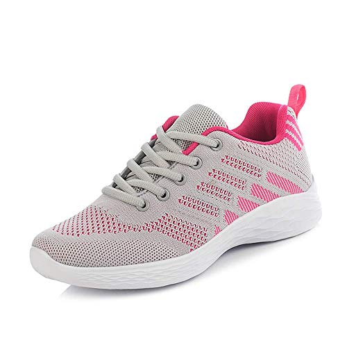 BRKVALIT Damen Sneakers Mesh Gym Turnschuhe Freizeitschuhe Laufschuhe Sportschuhe,Rot grau,40EU von BRKVALIT