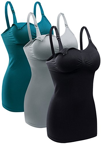 Damen Still-Tanktop mit eingebautem BH für Stillen, Mutterschaft, Camisole - Schwarz - Groß von BRLIDO