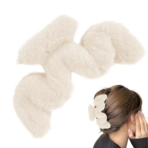 Flauschiger Krallenclip - Plüsch-Haarspange in Wellenform - Große Haarspangen, Haarschmuck für dünnes/mitteldickes Haar, langes Haar, niedliche Haarspangen für Frauen und Mädchen Brojaq von BROJAQ