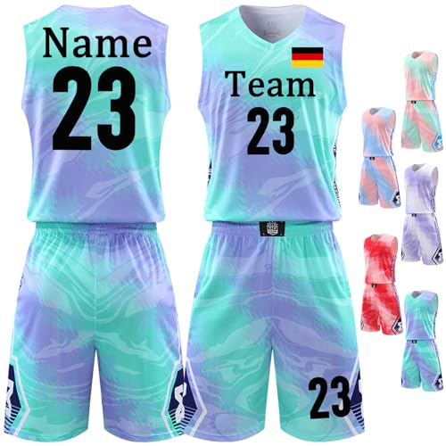 BROKANER Benutzerdefiniert Basketball Trikot Tshirt und Shorts 2 Teiliges Set Jeder Name Nummer Team Logo - Basketball Trikot Jungen Mädchen Personalisierte Basketball Trikotsatz von BROKANER