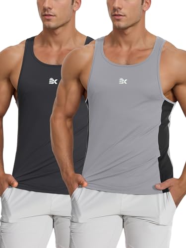 BROKIG 2er Pack Fitness Muskelshirt Herren, Sommer Ärmelloses Tank Top Herren Leicht Quick Dry Laufen Unterhemden Herren (Schwarz-Dunkelgrau,XXL) von BROKIG