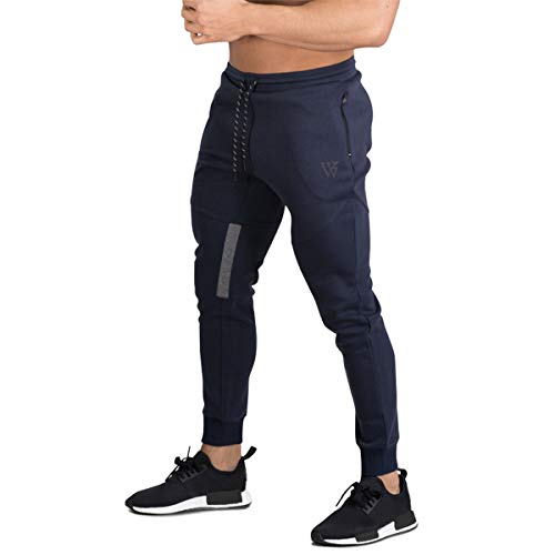 BROKIG Mens Vertex Gym Joggers Sweatpants Tracksuit Jogging Bottoms Running Trousers with Pockets (L, Navy) von BROKIG