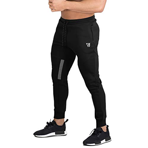 BROKIG Mens Vertex Gym Joggers Sweatpants Tracksuit Jogging Bottoms Running Trousers with Pockets (L, Black) von BROKIG