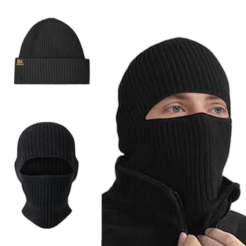 BROKIG Beanie-Mütze für Herren, dehnbar, weich, warm, für den Alltag, mit Bündchen, Unisex, bequem, schwarz von BROKIG