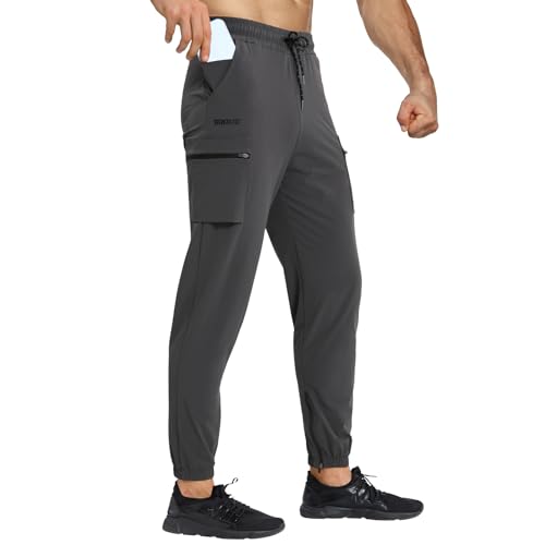 BROKIG Dünn Fitnessstudio Cargohose Sporthose Casual Cargo Hose Herren Freizeithose Elastische Taille mit Kordelzug Trainingshose Herren (Dunkelgrau,M) von BROKIG